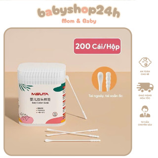Tăm Bông Sơ Sinh Hộp 200 Que MISUTA 2 Đầu An Toàn Cho Bé