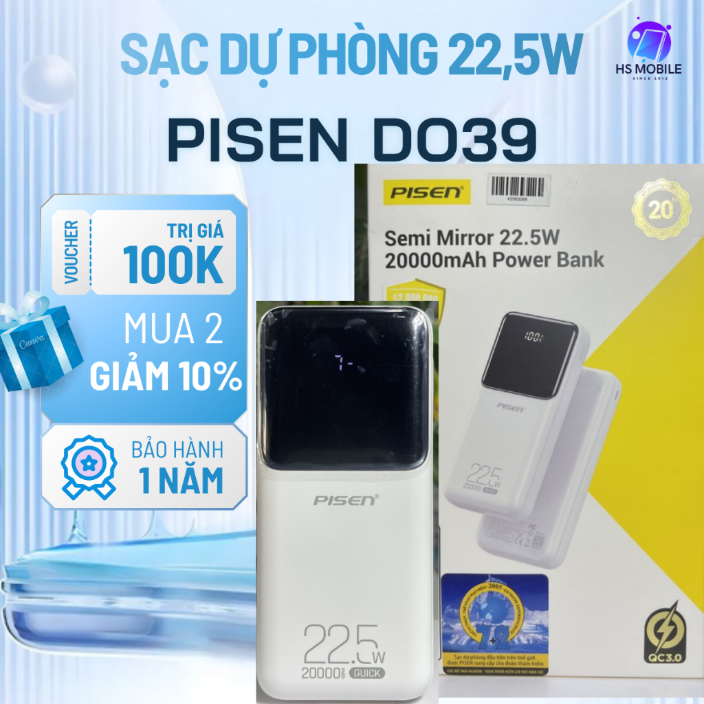 Sạc dự phòng Pisen 10000mAh 22.5W sạc siêu nhanh