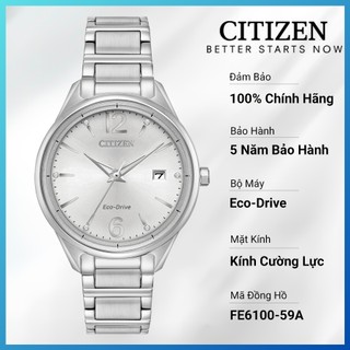 Đồng hồ nữ citizen eco-drive đính đá swarovski dây thép không gỉ fe6100-59a - mặt trắng
