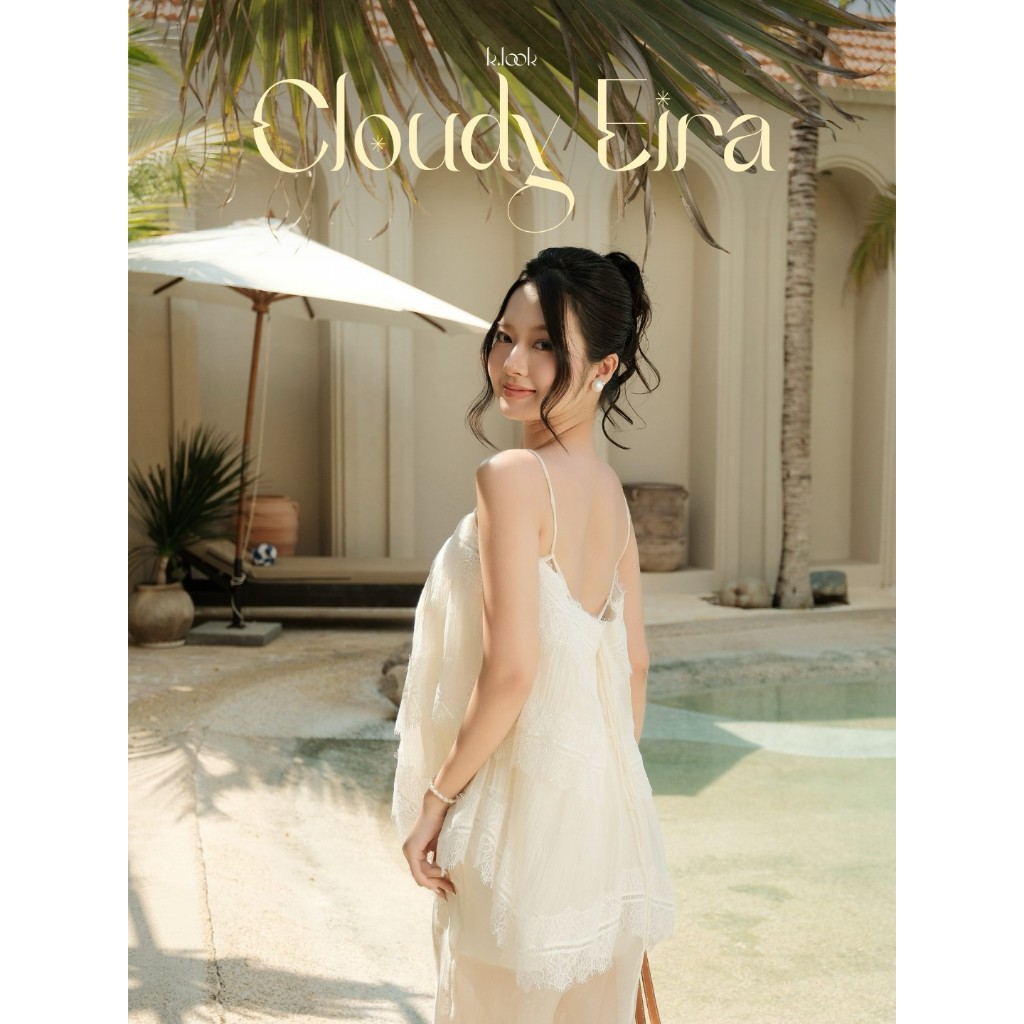 KLOOK Set đồ nữ CLOUDY EIRA, Áo 2 dây xếp ly, quần short 2 lớp che đùi, vải tơ ánh Nhật, đi biển