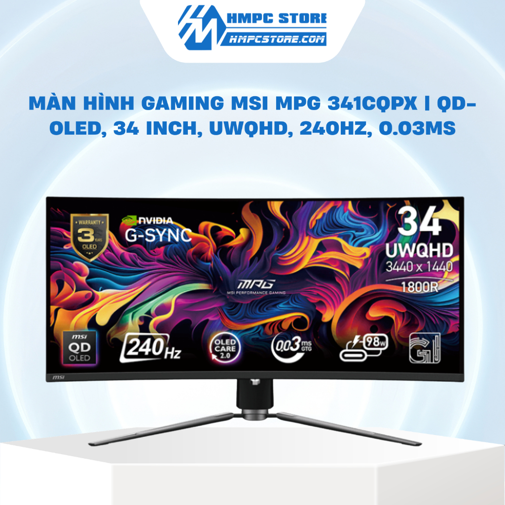 Màn hình Gaming MSI MPG 341CQPX | QD-OLED, 34 inch, UWQHD, 240Hz, 0.03ms, Bảo hành 36 tháng