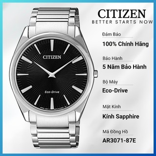 Đồng hồ nam citizen eco-drive siêu mỏng dây thép không gỉ ar3071-87e - mặt đen