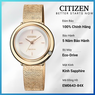 Đồng hồ nữ citizen eco-drive đính kim cương dây thép không gỉ em0643-84x - mặt hồng