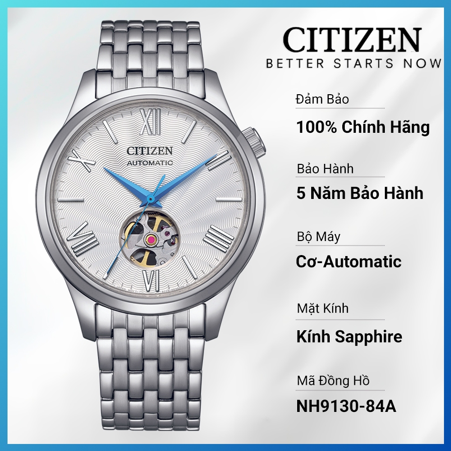 Đồng Hồ Nam Citizen Automatic Dây Thép Không Gỉ NH9130-84A - Mặt Trắng (Sapphire)