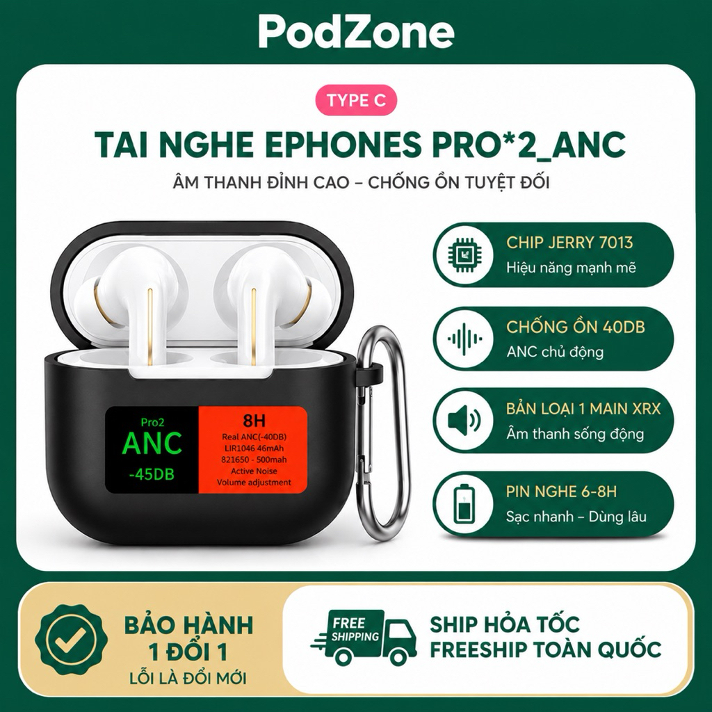 [PRO ZEN 2 ANC] Tai Nghe Bluetooth Ephones Pro*2 ANC JL 7013 l Chống Ồn - Xuyên Âm l Tăng Giảm Âm Lư