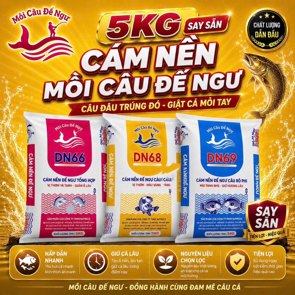 Combo 5kg Cám Nền Đế Ngư - DN68 Thơm( Câu Chép) -DN69 Tanh (Câu Rô )-DN66 Thơm Tanh (Câu Tổng Hợp)