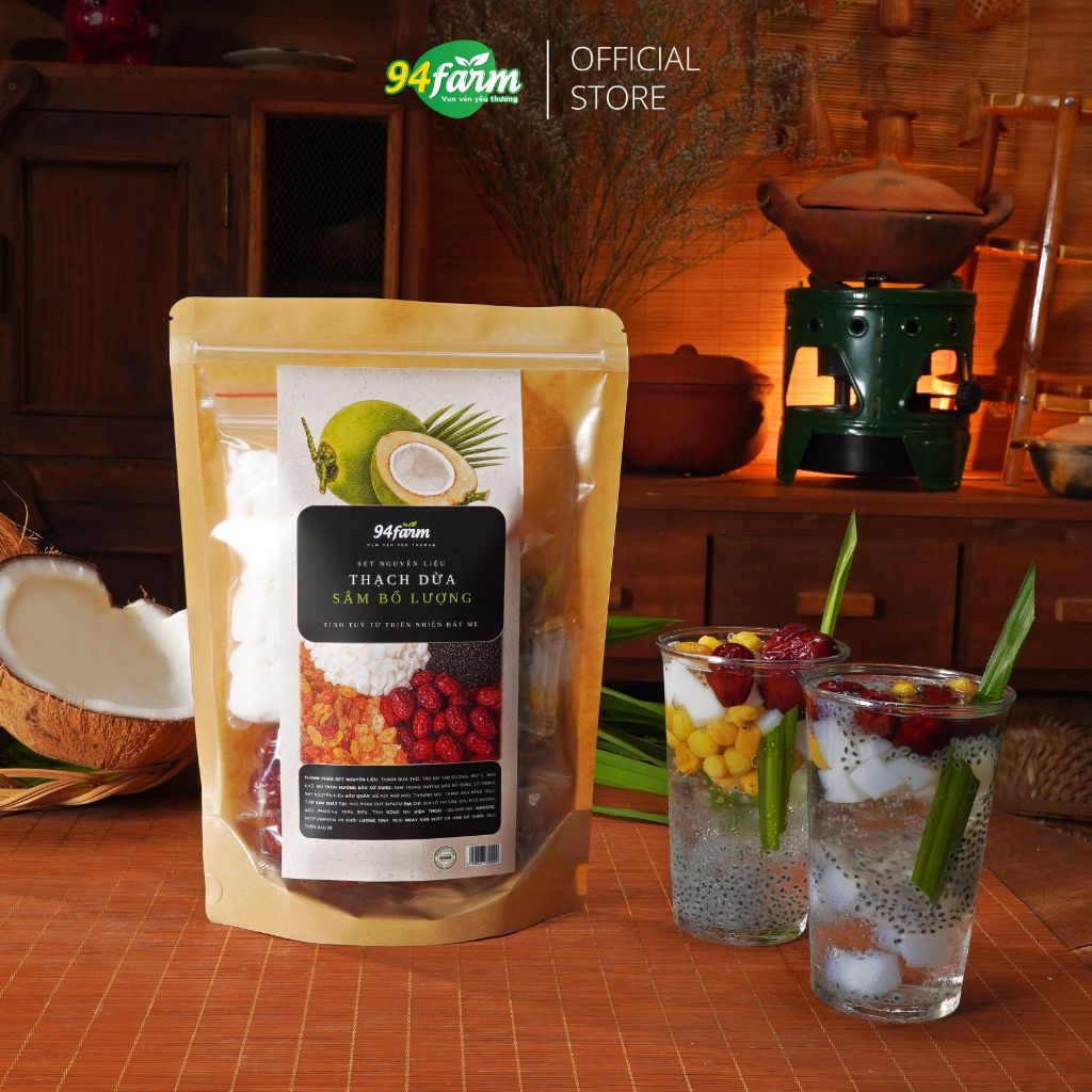 Set nguyên liệu Thạch dừa Sâm bổ lượng 94farm 15-20 chén Nước Trà Chè Tea Trà