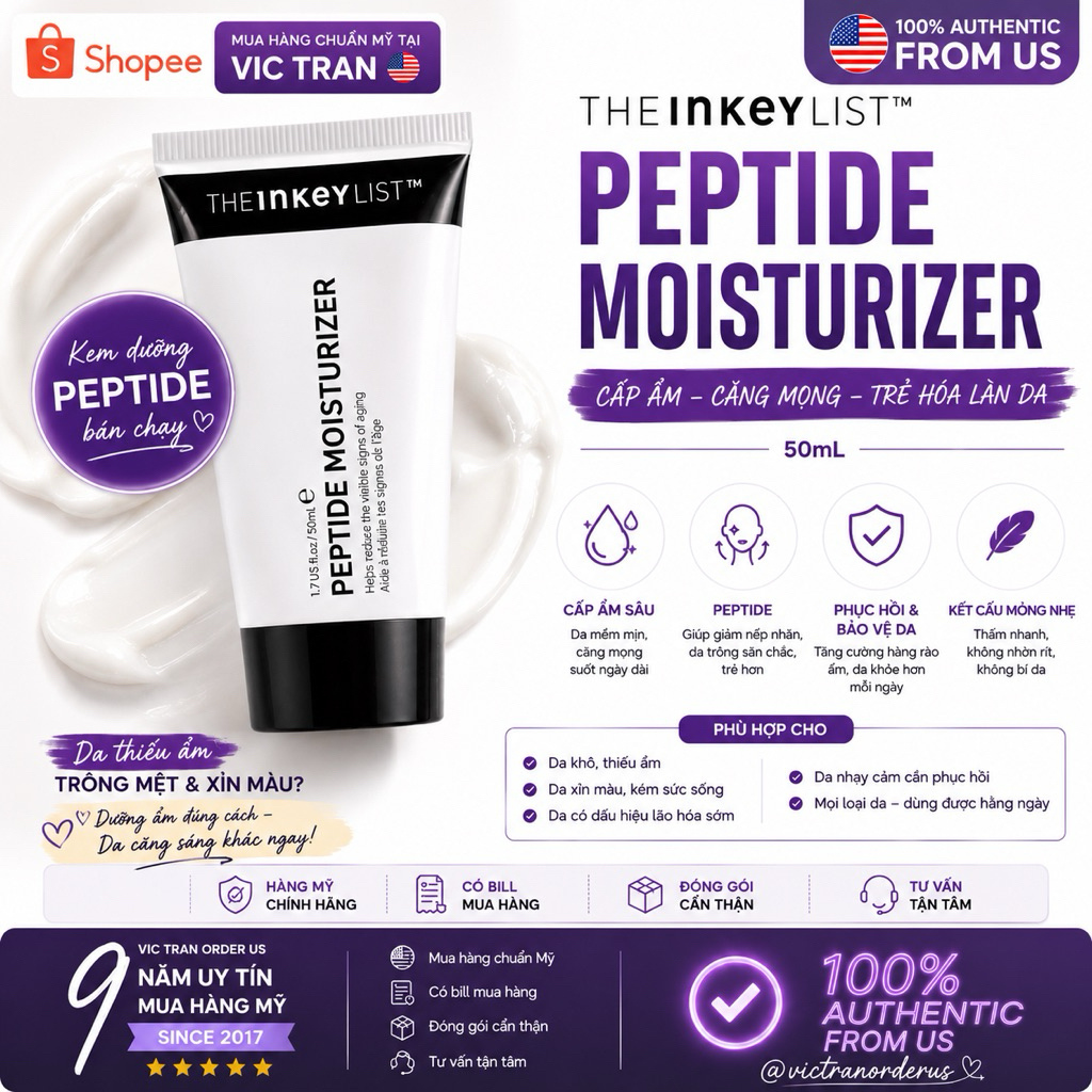 (BILL US) Kem dưỡng ẩm The INKEY LIST Peptide Moisturizer 50ml mẫu mới dạng tuýp