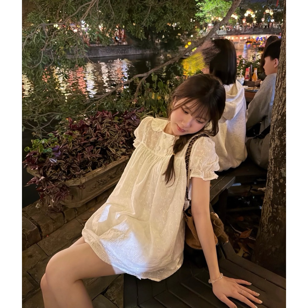 Áo babydoll cổ bèo vải boi tiểu thư cao cấp Simbabo