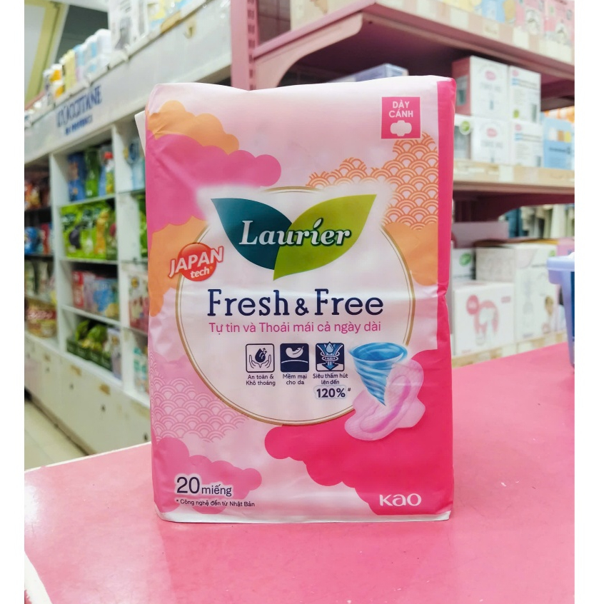 BĂNG VỆ SINH LAURIER FRESH&FREE DÀY CÓ CÁNH 20 MIẾNG