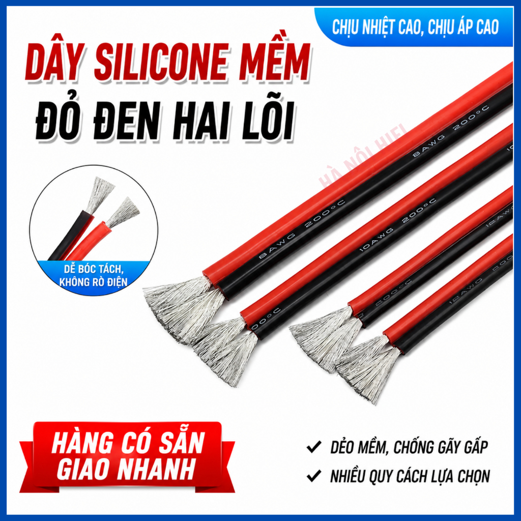 Dây điện đôi Báo giá 1 mét 16AWG 18AWG 20AWG 22AWG 26AWG 300V lõi đồng mạ niken từ Hà Nộ HIFIi