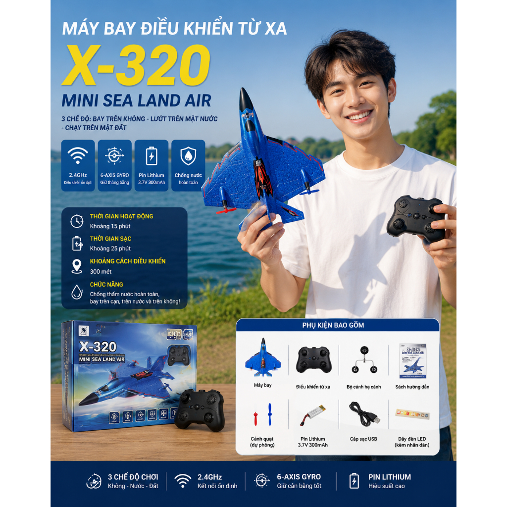 Máy Bay Điều Khiển Từ Xa X320. Pin Bay 15-20 phút .Bay xa 300m.Pin Trâu , Bền Đẹp ,Dễ Chơi. | BigBuy360 - bigbuy360.vn