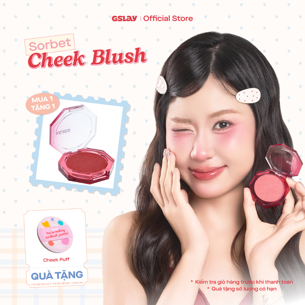 Má Hồng Kem Hoá Phấn GSLAY Sorbet Cheek Blush thuần chay mịn lì và nhũ dễ tán bền màu (5gr)