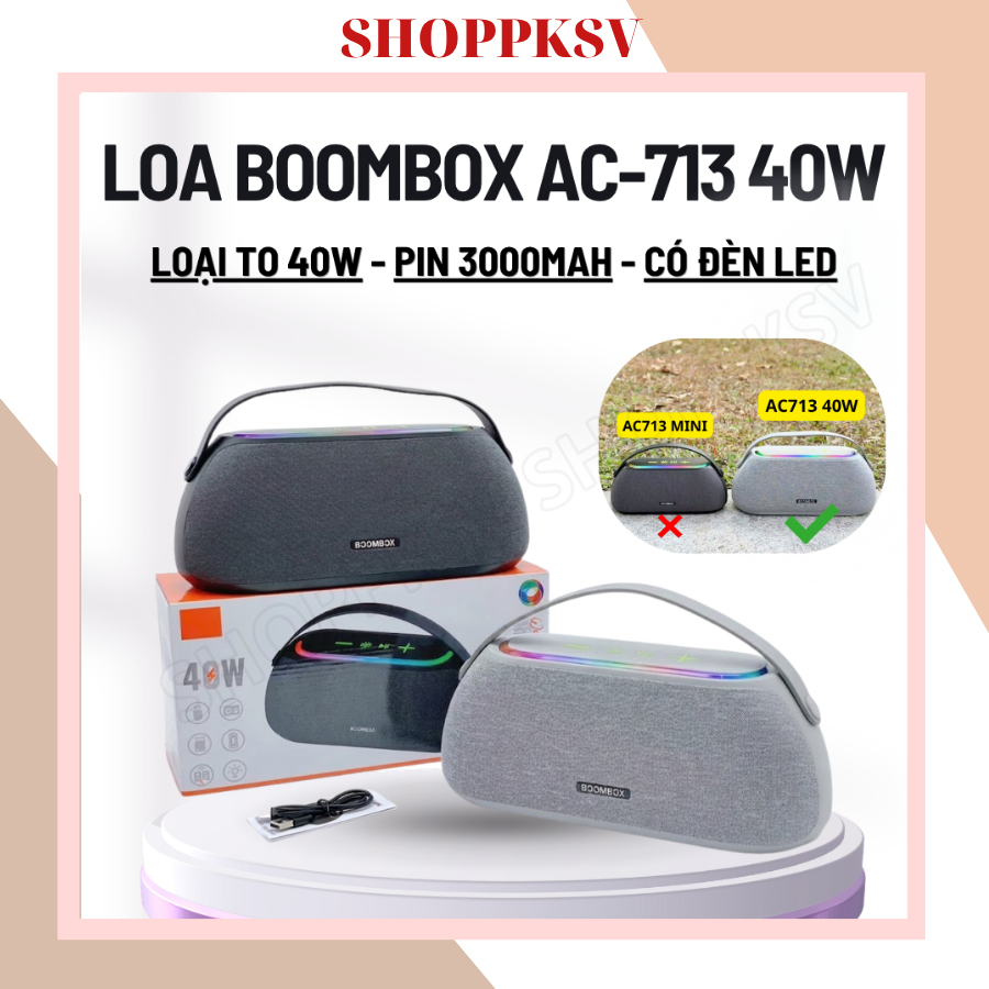 Loa Bluetooth BOOMBOX AC713 PROMAX Công Suất 40W-Pin 3000mAh-Bass Mạnh Âm…
