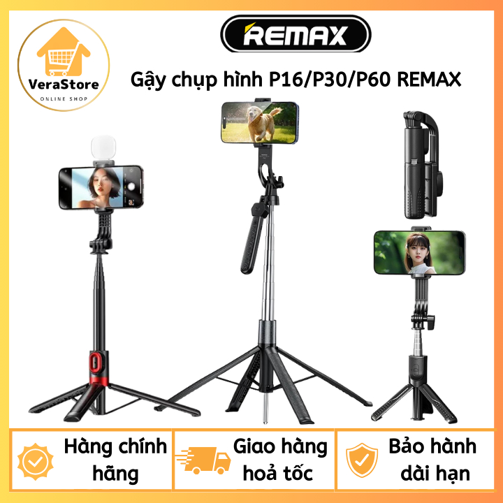 Gậy Chụp Hình Remax P16 / P30 / P60 – Gậy Selfie Bluetooth Tích Hợp Tripod, Chống Rung, Có Đèn LED, 