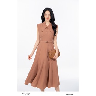 Đầm công sở sát nách cổ sơ mi dáng ôm dài họa tiết kẻ caro đen be YOONA -YH10B243