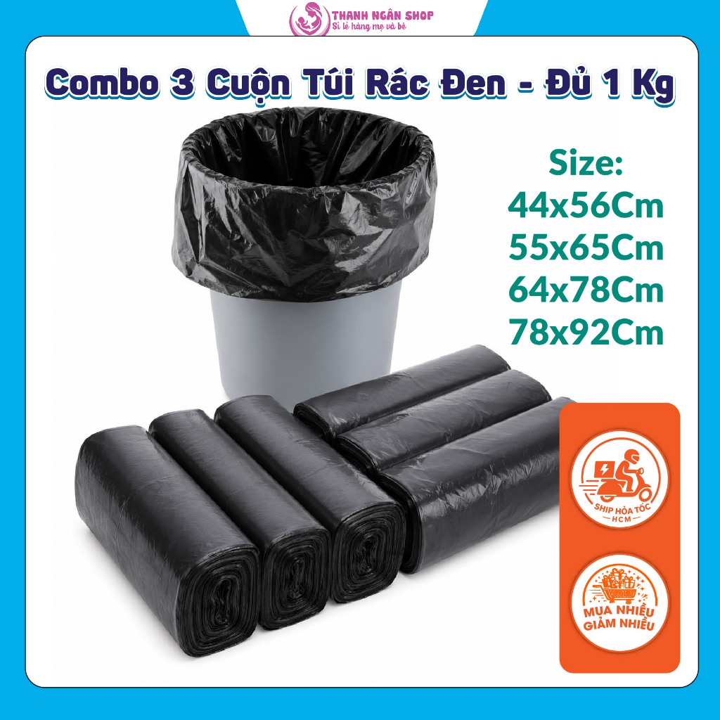 Túi Rác Cuộn - Bao Rác Cuộn Đen Bền Chắc Nhiều Kích Thước - Túi Rác Tiết Kiệm - Túi Rác Tự Phân Hủy 