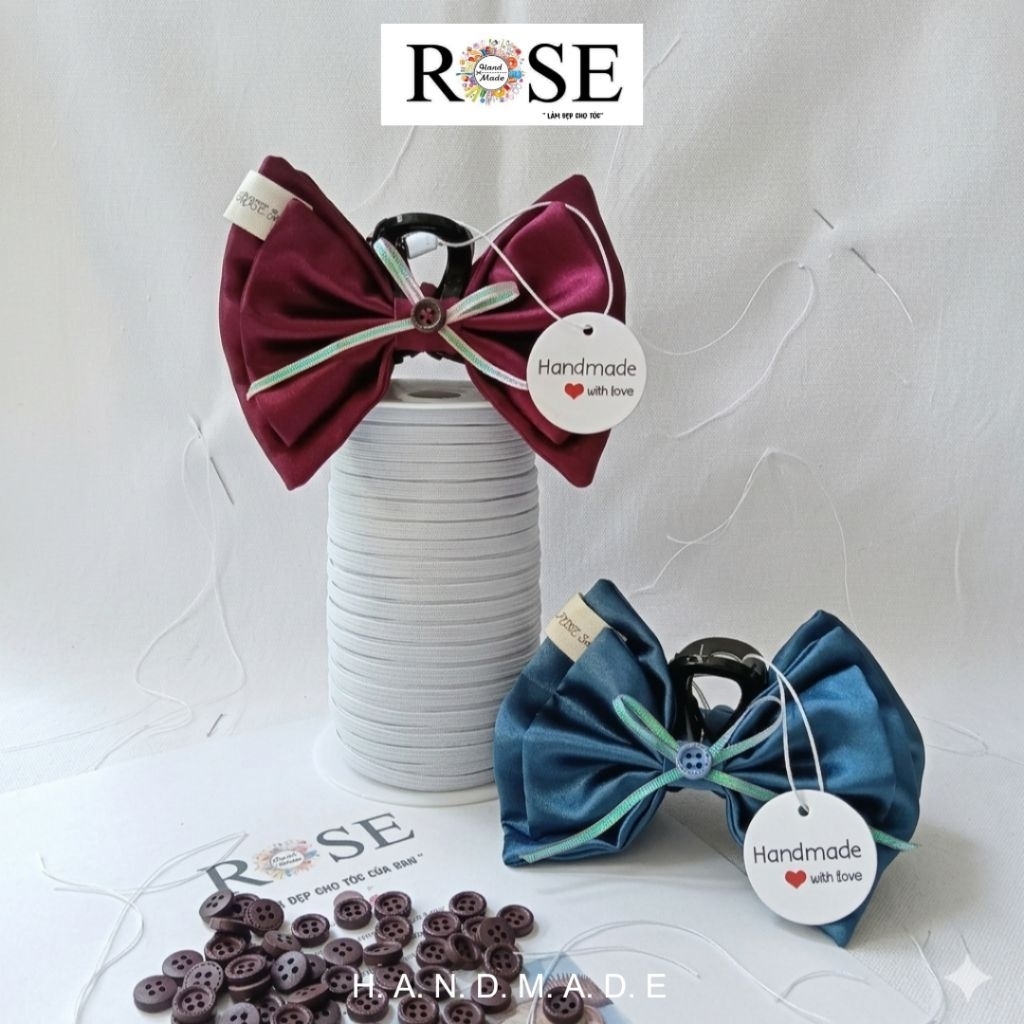 [ Hàng thủ công ] Kẹp tóc nơ lụa cao cấp 11cm Rose handmade store