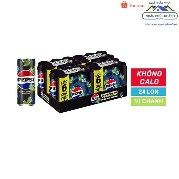 [1 Thùng/ 24 Lon] Pepsi Vị Chanh Không Calo 320Ml
