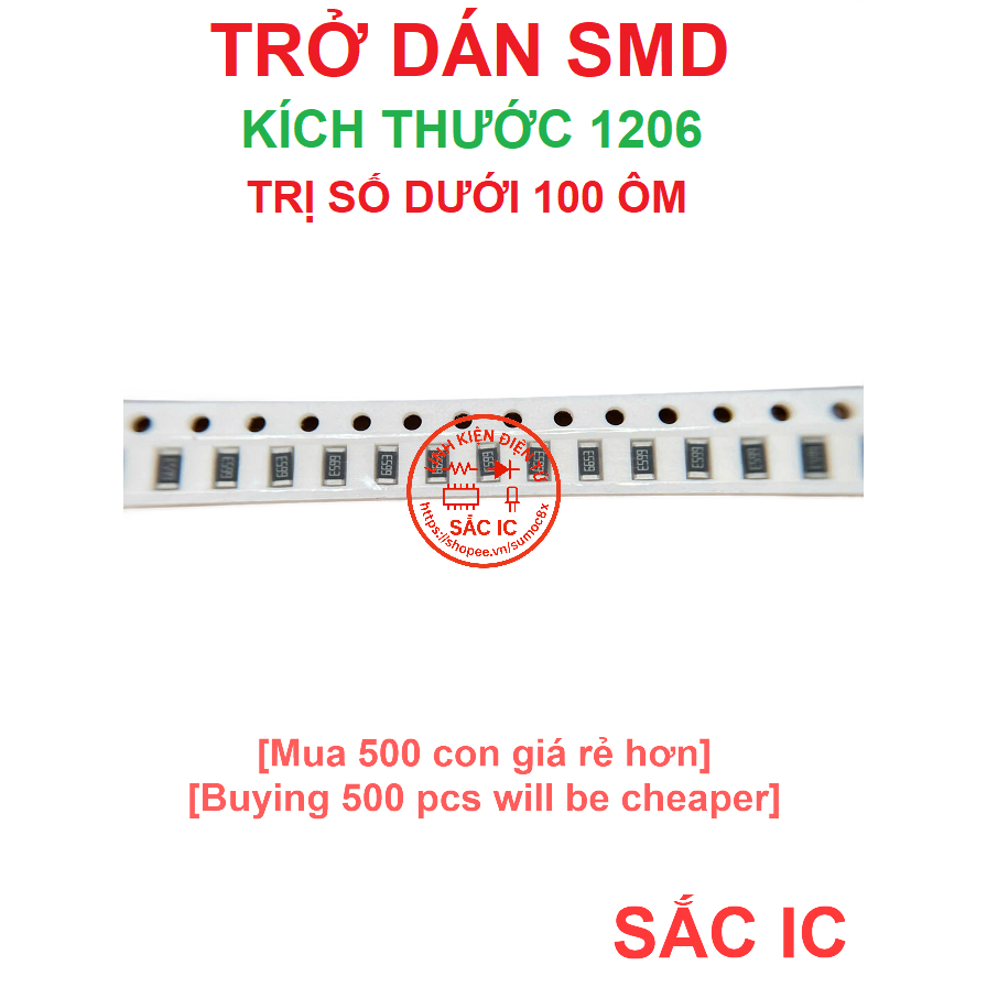 [SMD 1206] Trở dán SMD 1206 trị số dưới 100 ôm - Mới nguyên bản - Original NEW
