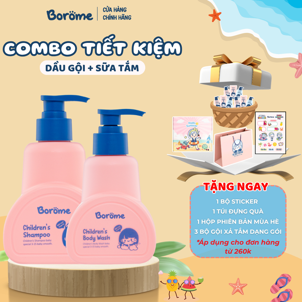 [ Combo TIẾT KIỆM ] Combo dầu gội + sữa tắm trẻ em Borome thành phần lành tính, an toàn khi sử dụng,