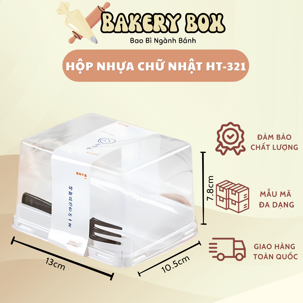 50 Hộp Nhựa Vuông Đế Trắng Đựng Bánh Kem Mini Kèm Nĩa, Bông Lan Trứng Muối (HT-321)