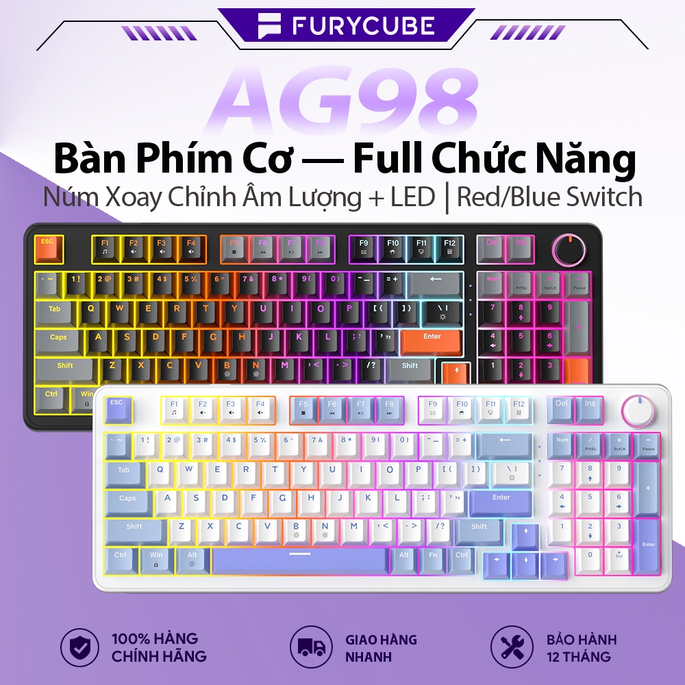 Bàn Phím Cơ Gaming Có Dây ZIFRIEND AG98, 96 phím Núm Xoay, LED, Hotswap, Red/Blue Switch, Gasket