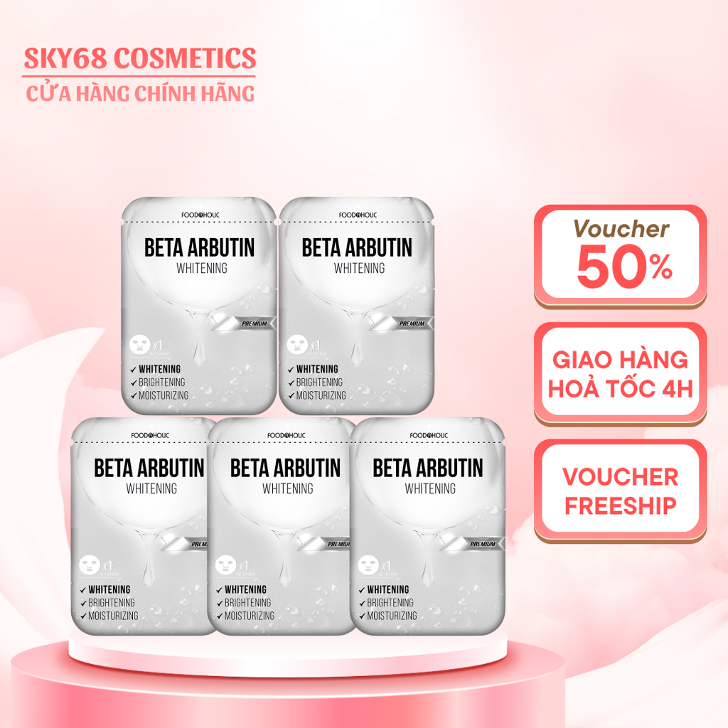 Combo 5 Mặt Nạ Giấy Dưỡng Trắng Da Foodaholic Beta Arbutin Whitening Mask 23ml x5 - BETA ARBUTIN