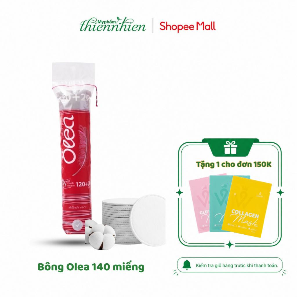 Bông Tẩy Trang - Olea Cotton Pads (120 + 20 miếng) thấm hút, mềm mại cho da