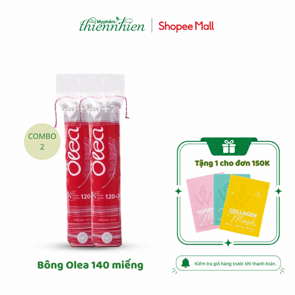 Combo 2 Bông Tẩy Trang Olea 140 Miếng - Thành phần Cotton An Toàn Cho Da