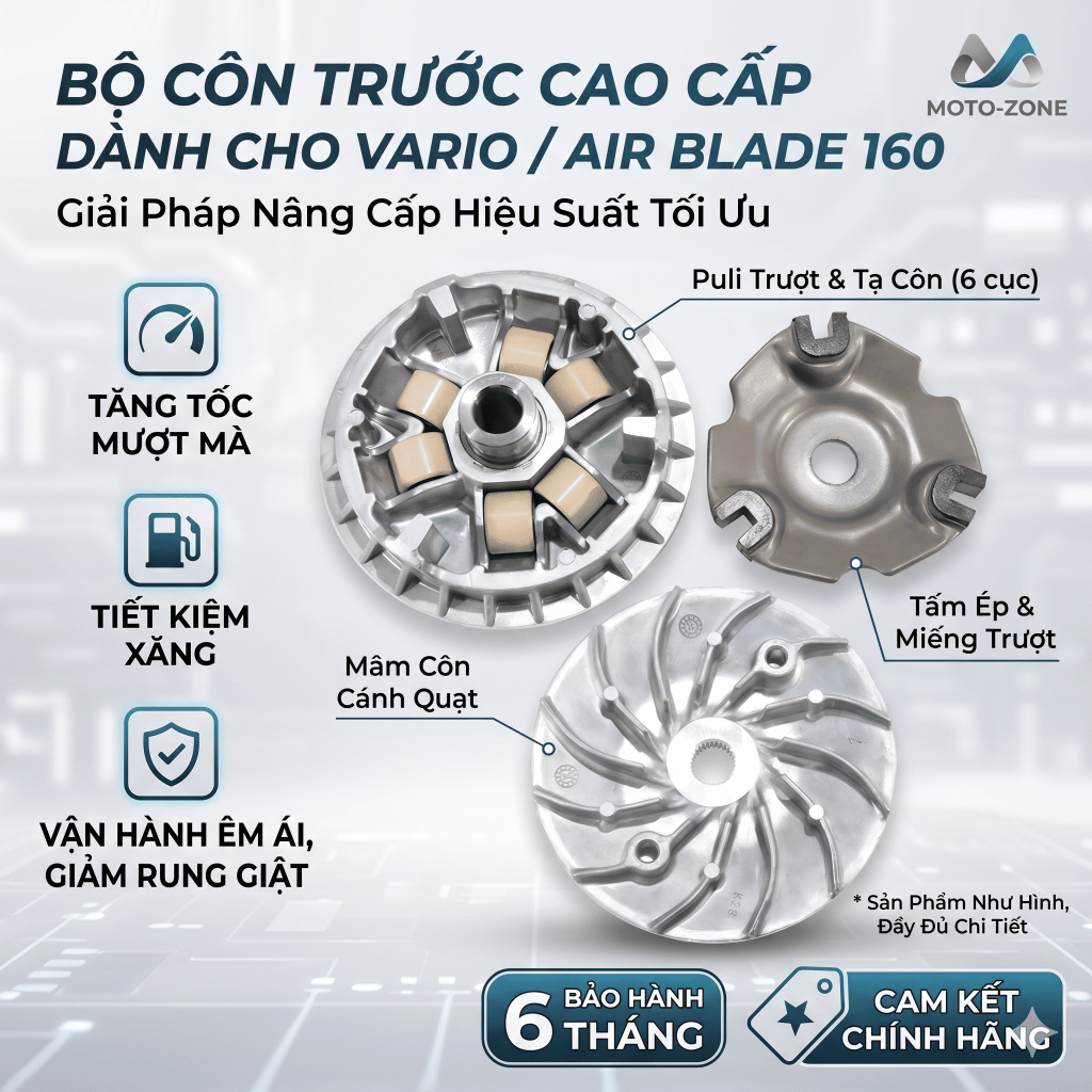 Bộ Côn Trước Ly Hợp Xe Honda Vario160 AB160 Click160 ACB160 ACA160 - Má Puly Chén Bi Nồi Trước 22011