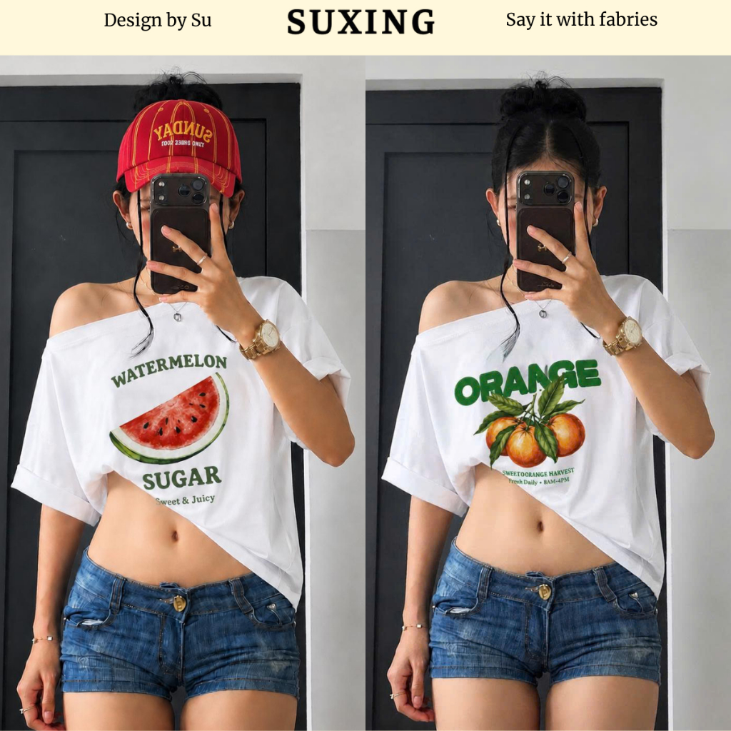 Áo Thun Cotton Lệch Vai Form Rộng In Nhiều Hình Đi Biển Mùa Hè - Suxing - S335