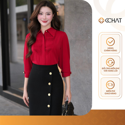Áo Sơ Mi Nữ 𝐂𝐂𝐇𝐀𝐓 Dáng Suông Kiểu Vintacie Smocking Chất Liệu Cao Cấp 16FNT9017ST