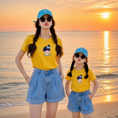Áo đôi Loza mẹ và bé gái in hình cô gái chất thun cotton co giãn 4 chiều mã G0179