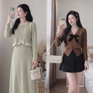 Thời Trang Đầm Váy Sét Thiết Kế Đính Thu Đông Tay Dài Viền Bèo Dịp Tết Noel Bigsize 40-95kg MÃ VAYSET002