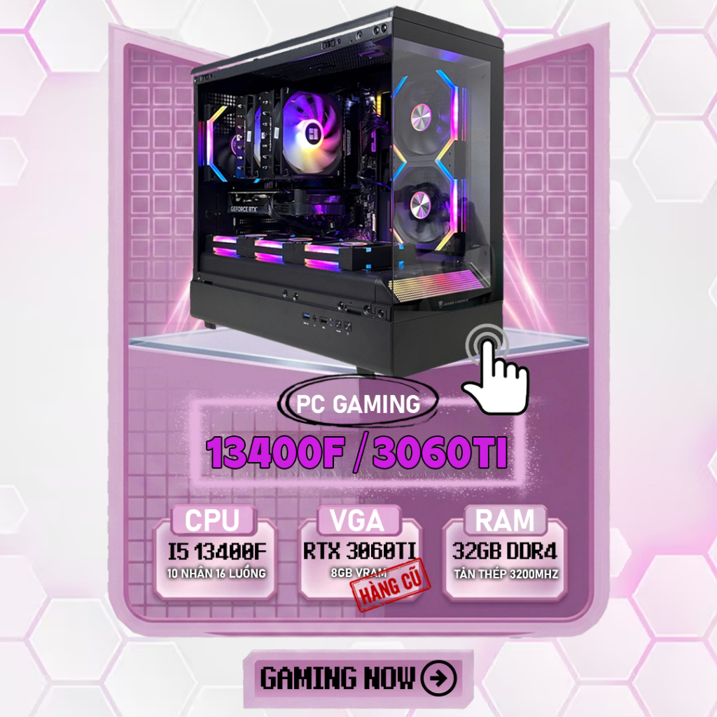 PC Gaming i5 13400F RTX 3060Ti RAM 32GB SSD 512GB Máy Tính Để Bàn Chơi Game Livestream Đồ Họa Cao Cấ