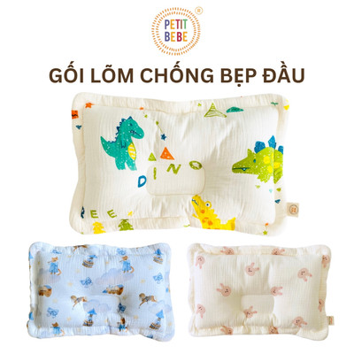 Gối lõm chữ nhật chống bẹp đầu PETIT BEBE muslin thấm hút thoáng khí cho bé từ 3 tháng tuổi