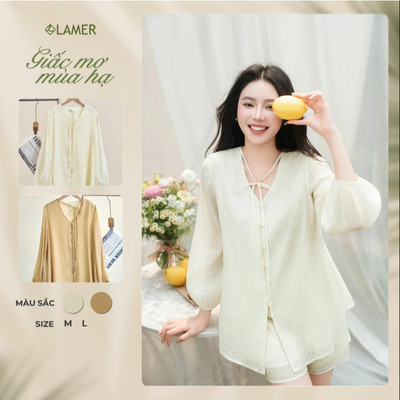 Áo Kiểu Nữ Dáng Suông LAMER FASHION Form Rộng Dây Nơ Phối Quần Short Cạp Chun Đi Biển GMMH O61B26H014 O64S26H004 SPK