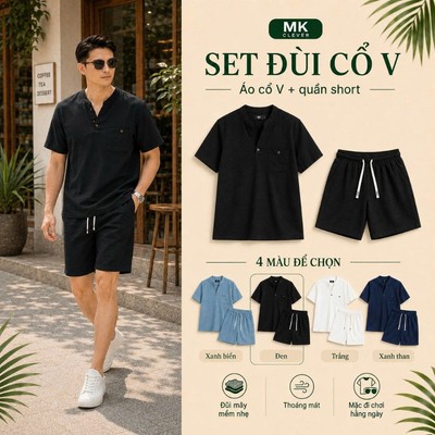 Set đồ nam cổ V chất đũi mây MK CLEVER form rộng thoải mái, form tiêu chuẩn, không nhăn, set đồ nam lên dáng đẹp