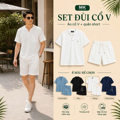 Set đồ bộ Đũi Cổ V MK CLEVER Chất vải đũi mây nhẹ, thoáng mát, co giãn, form thoải mái đi chơi, đi biển