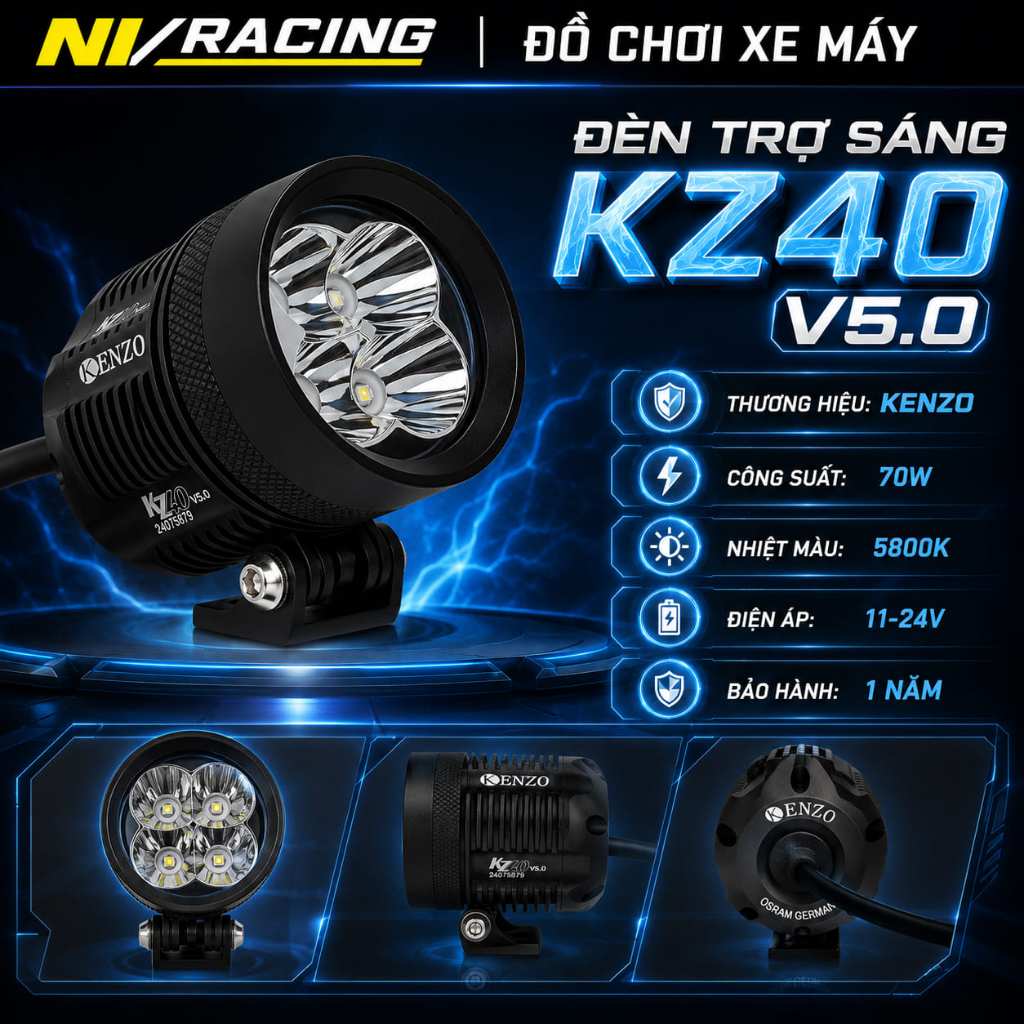 Kenzo KZ40 V5.0, Đèn Trợ Sáng Kenzo KZ40 Ver 5.0 70W Chip Led Osram Germany Đức Tản Nhiệt - BH 1 Năm