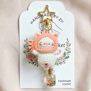 [Handmade] Móc Khóa Mèo Con Đội Mũ Cá Bằng Len - Phụ Kiện Balo Túi Xách
