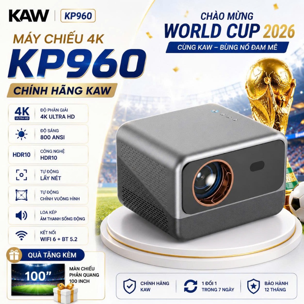 Máy Chiếu Mini KP960 4K Kết Nối Không Dây Xem Phim Dạy Học Dễ Dùng Tại Nhà Bảo Hành 12 Tháng
