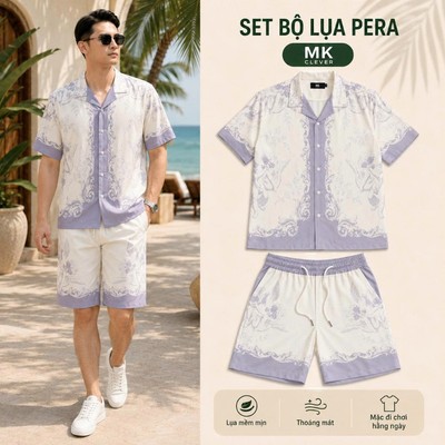 Set Bộ Nam Pera MK CLEVER chất lụa mịn mát, áo thiết kế cổ Cuban thoáng mát, co giãn, form dáng thoải mái, trẻ trung