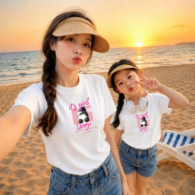Áo đôi Loza mẹ và bé gái in hình cô gái đeo kính chất thun cotton co giãn 4 chiều mã G8619