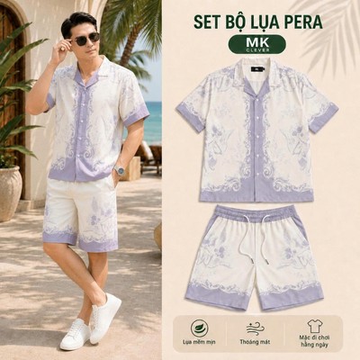 Set Đồ Bộ Nam Pera MK CLEVER chất lụa mịn mát, áo thiết kế cổ Cuban thoáng mát, co giãn, form dáng thoải mái, trẻ trung