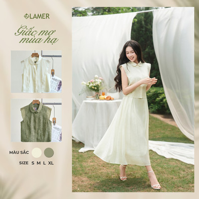 Áo Kiểu Nữ LAMER FASHION Sơ Mi Croptop Bèo Vai Sát Nách Cổ Sen Phối Chân Váy Xòe Xếp Ly GMMH L61H26H054, L62L26H017 SPK