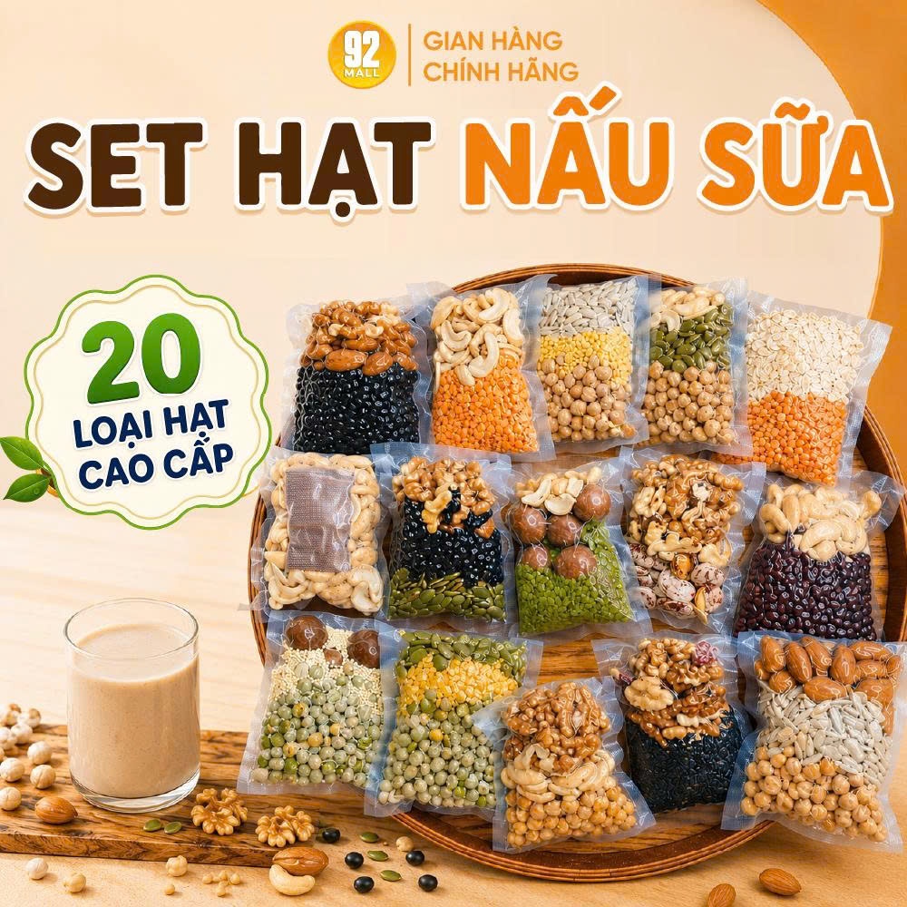[SET 30 NGÀY] Hạt Nấu Sữa Mix 20 Loại Hạt Hữu Cơ Thuần Chay, Bảo Quản Hút Chân Không, Date Mới
