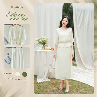 Áo Kiểu Nữ LAMER FASHION Cổ Tròn Tay Cánh Tiên Phối Chân Váy Dáng A Xẻ Tà 2 Lớp Thanh Lịch GMMH L61B26H055, L62R26H015