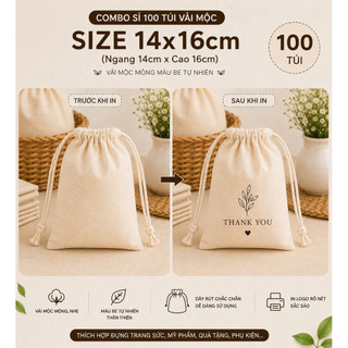COMBO 100 TÚI RÚT VẢI MỘC 14X16CM